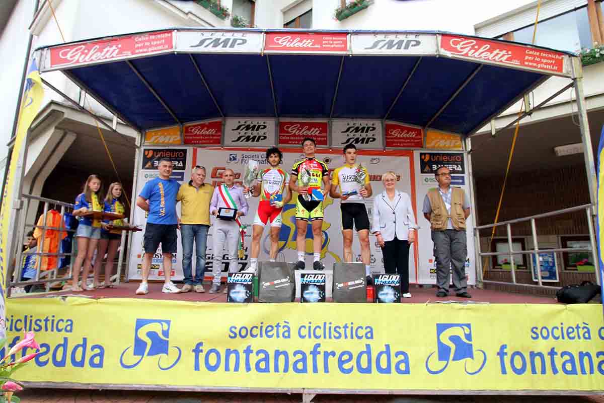 Il podio della seconda tappa del Giro del Friuli Juniores