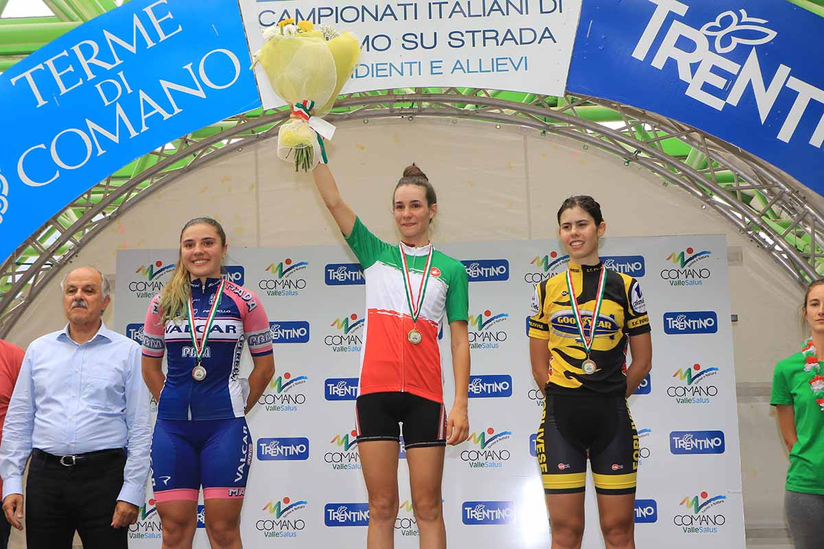 Il podio del Campionato Italiano Donne Esordienti 2° anno di Comano Terme vinto da Francesca Barale 