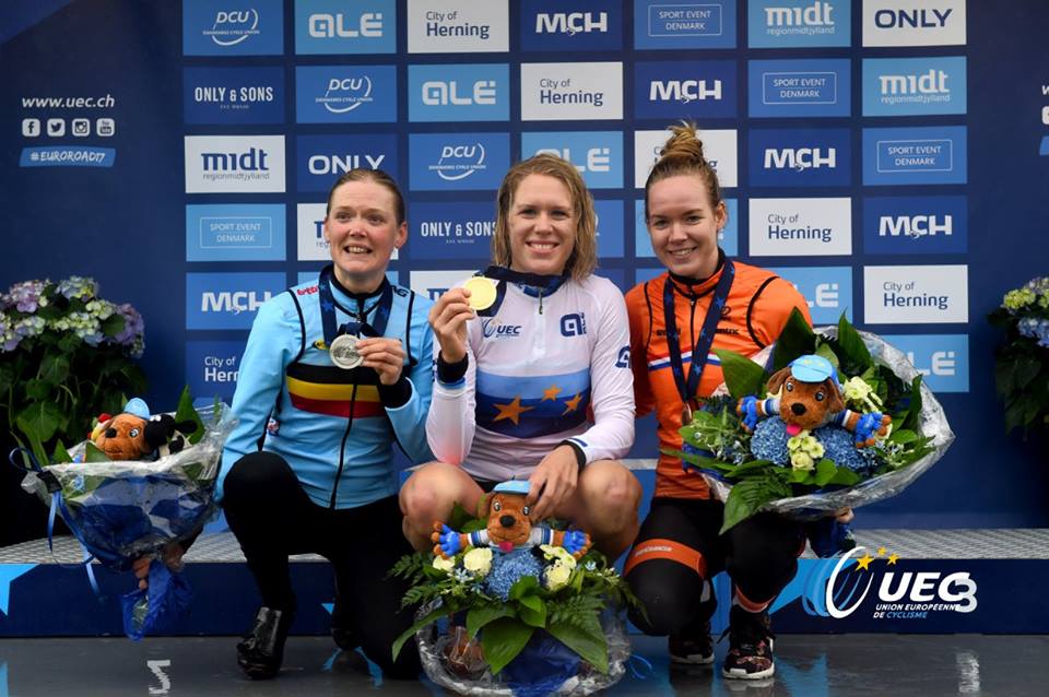 Il podio del Campionato Europeo a cronometro Donne Elite 2017