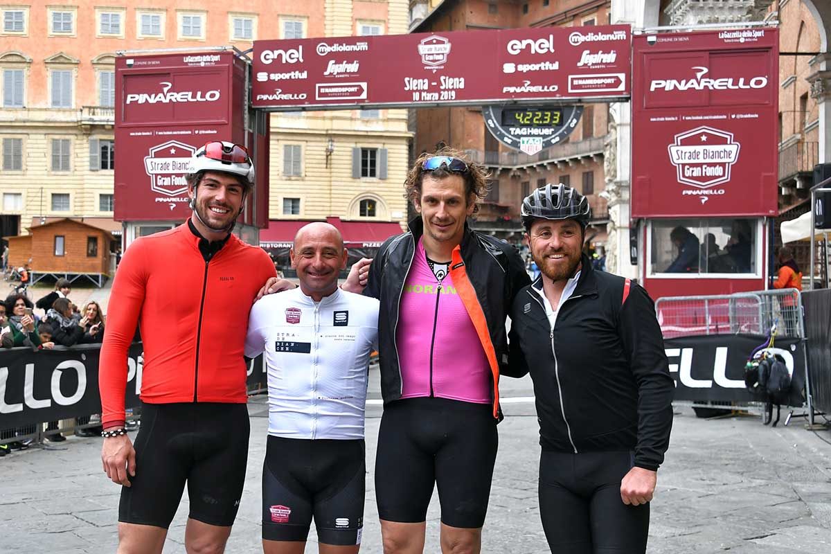 Da sinistra: Ignazio Moser, Paolo Bettini, Filippo Pozzato e Luca Paolini (foto LaPresse)