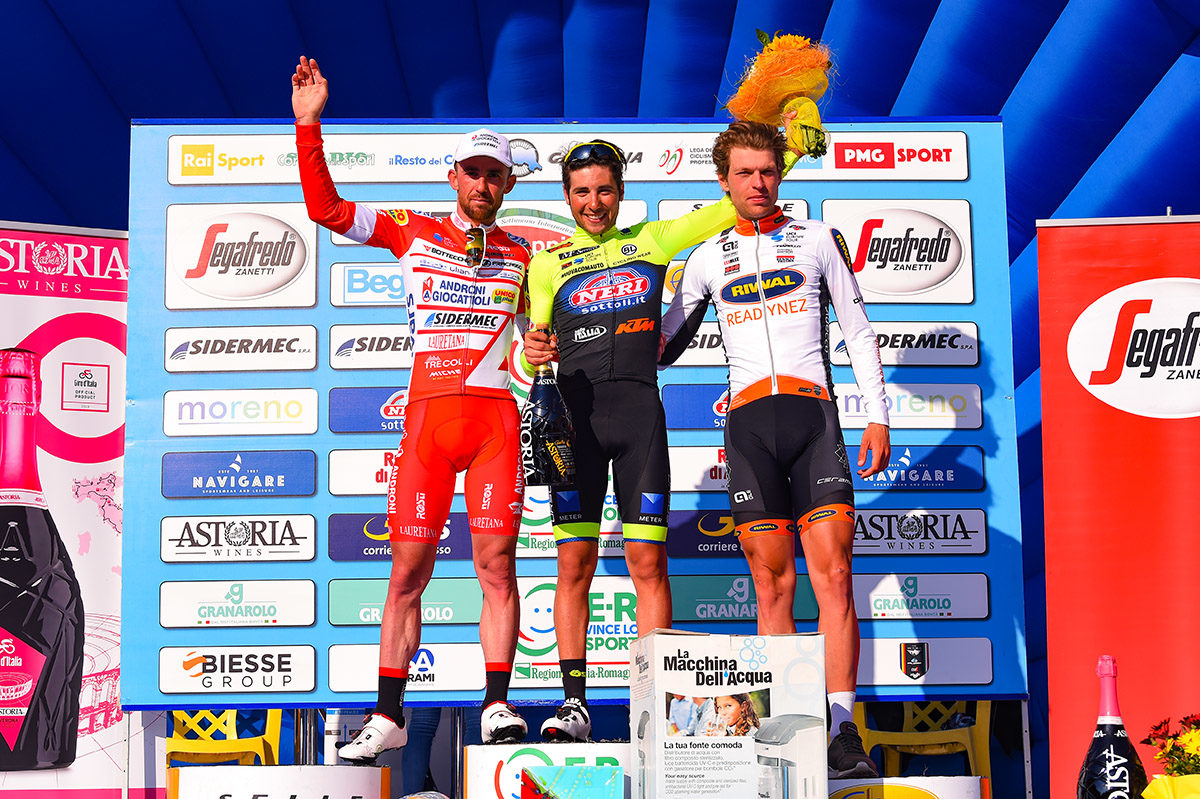 Il podio della terza tappa della Settimana Coppi e Bartali 2019 (foto Dario Belingheri/BettiniPhoto)