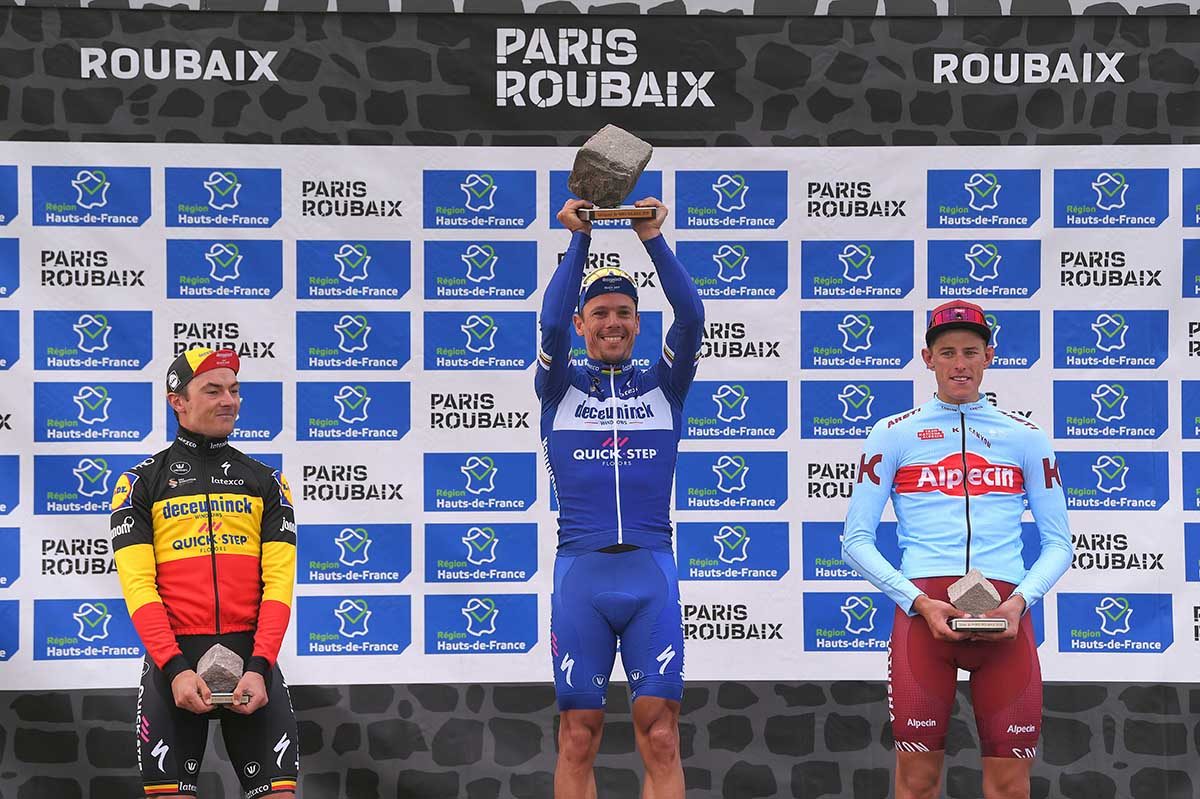 Il podio della Parigi-Roubaix 2019 (foto Tim de Waele/Getty Images)