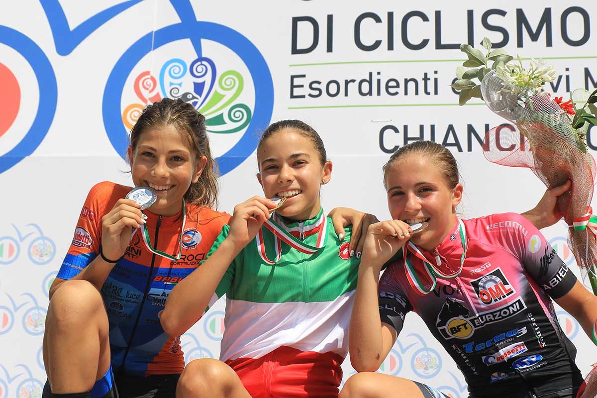 Il podio del Campionato Italiano Donne Esordienti 1° anno vinto a Chianciano Terme da Beatrice Temperoni (foto Fabiano Ghilardi)