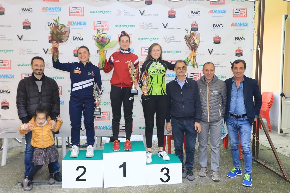 Il podio della cronometro Donne Allieve a Romanengo (foto Fabiano Ghilardi)
