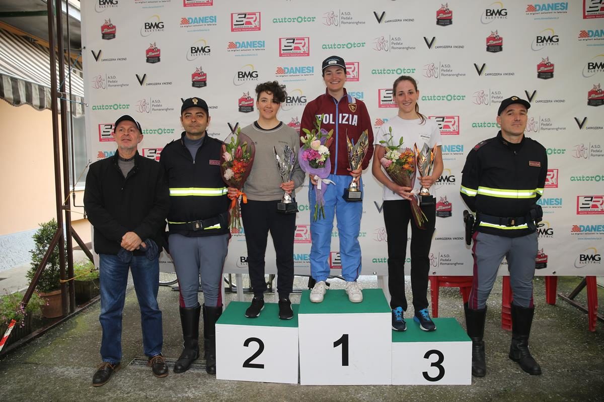 Il podio della cronometro Donne Elite a Romanengo (foto Soncini)