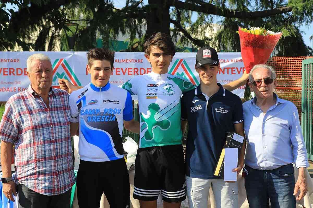 Il podio Allievi di Ospitaletto con Belletta campione lombardo a cronometro (foto Fabiano Ghilardi)