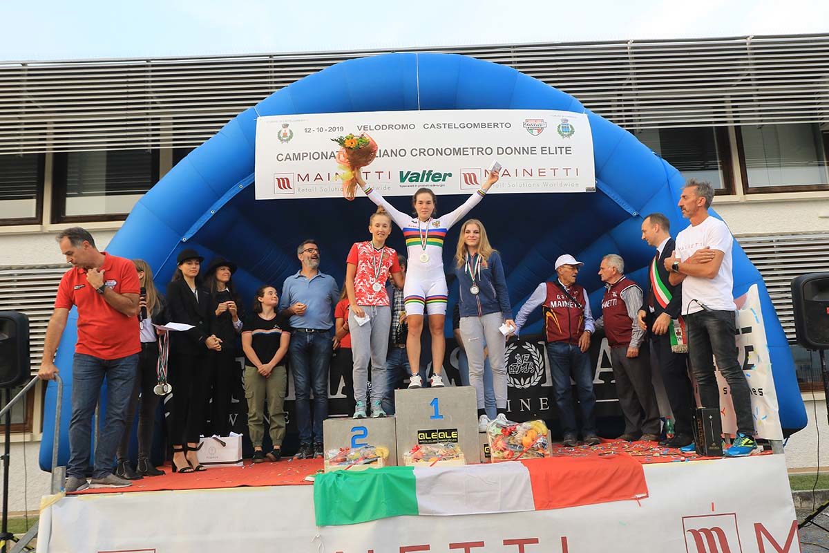 Il podio della cronometro Donne Junior di Castelgomberto (foto Fabiano Ghilardi)
