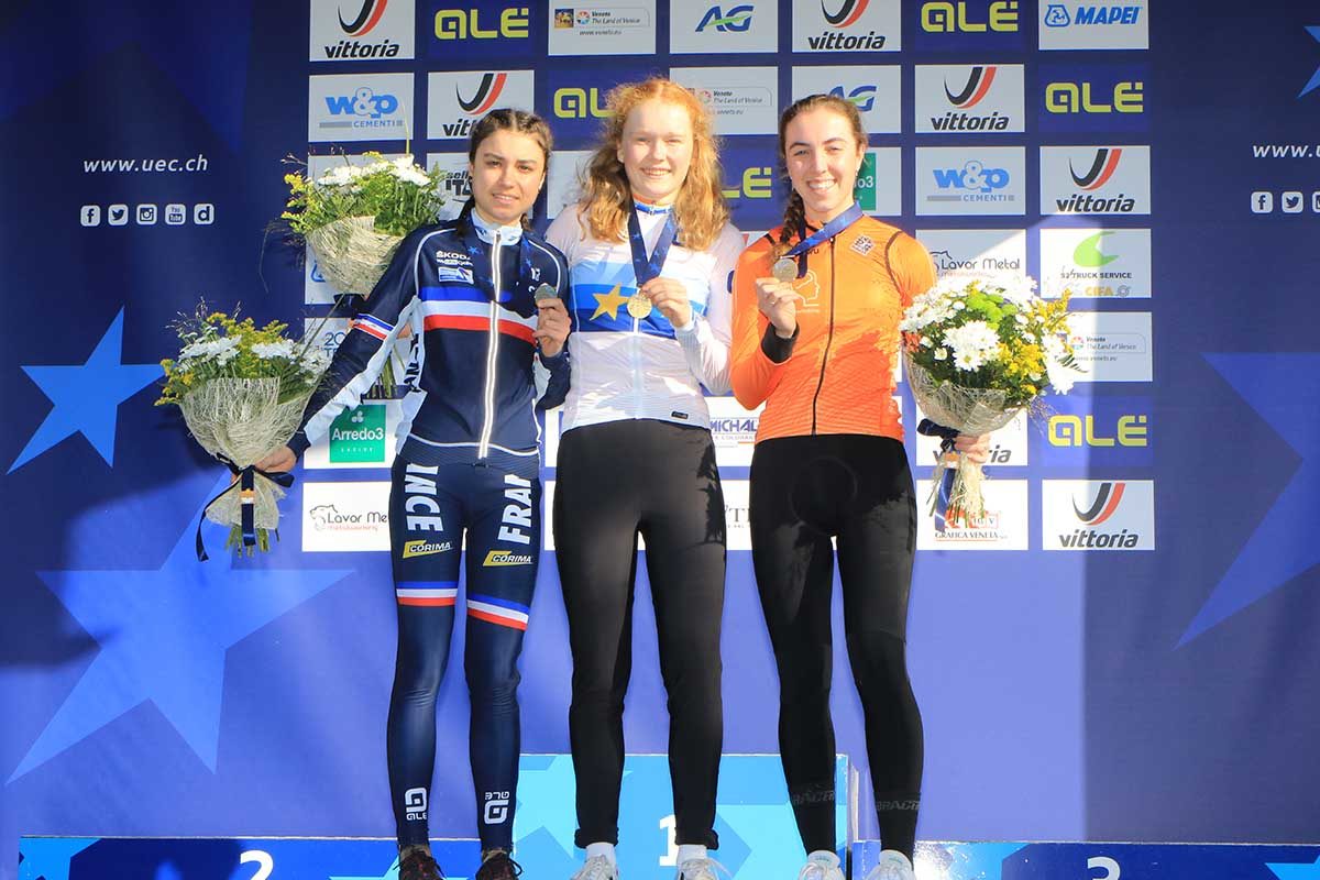 Il podio del Campionato Europeo Ciclocross Donne Junior a Silvelle (foto Fabiano Ghilardi)