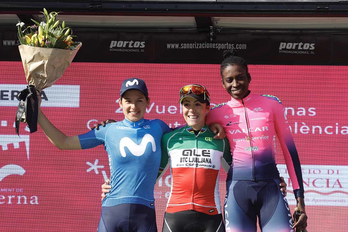 Il podio della Vuelta CV Faminas 2020 (foto Photo Gomez Sport)