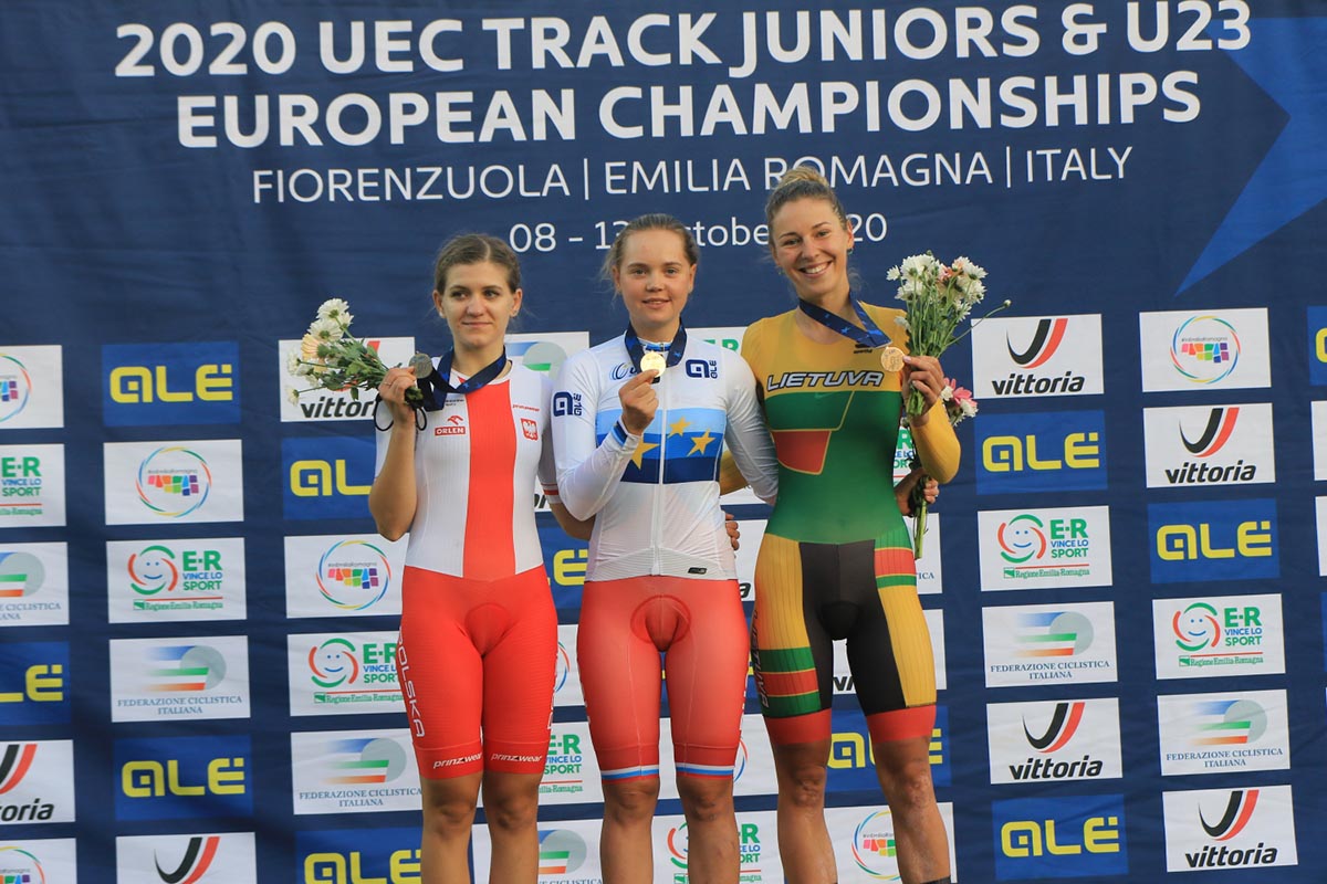 Il podio dell'Europeo Omnium Donne U23 (foto Fabiano Ghilardi)