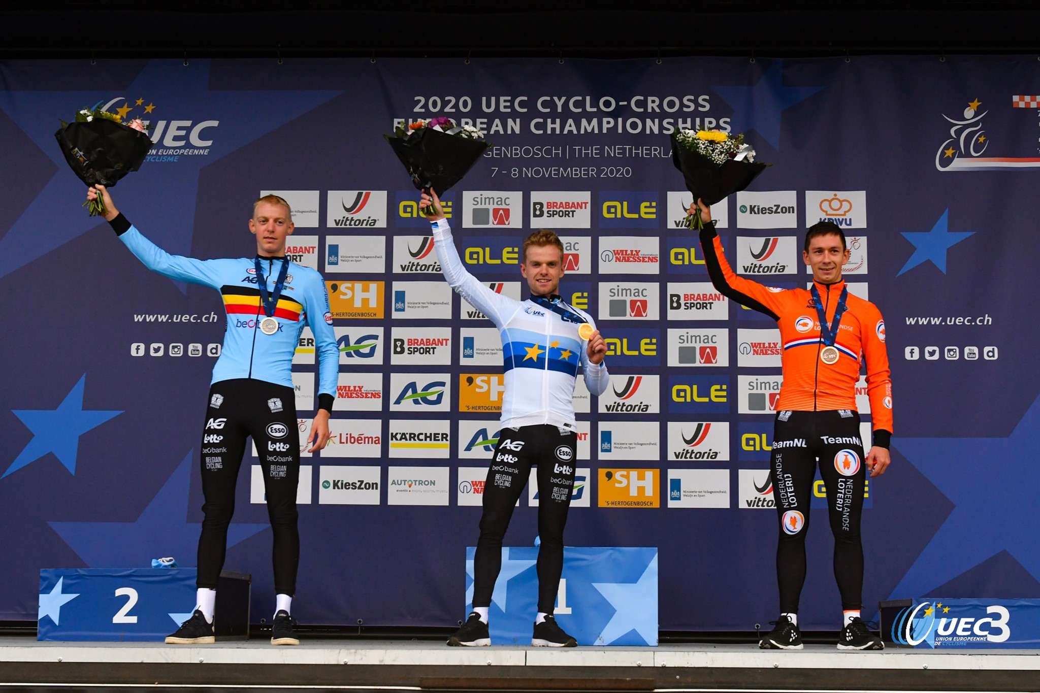 Il podio del Campionato Europeo Ciclocross Elite 2020 (foto UEC/BettiniPhoto)