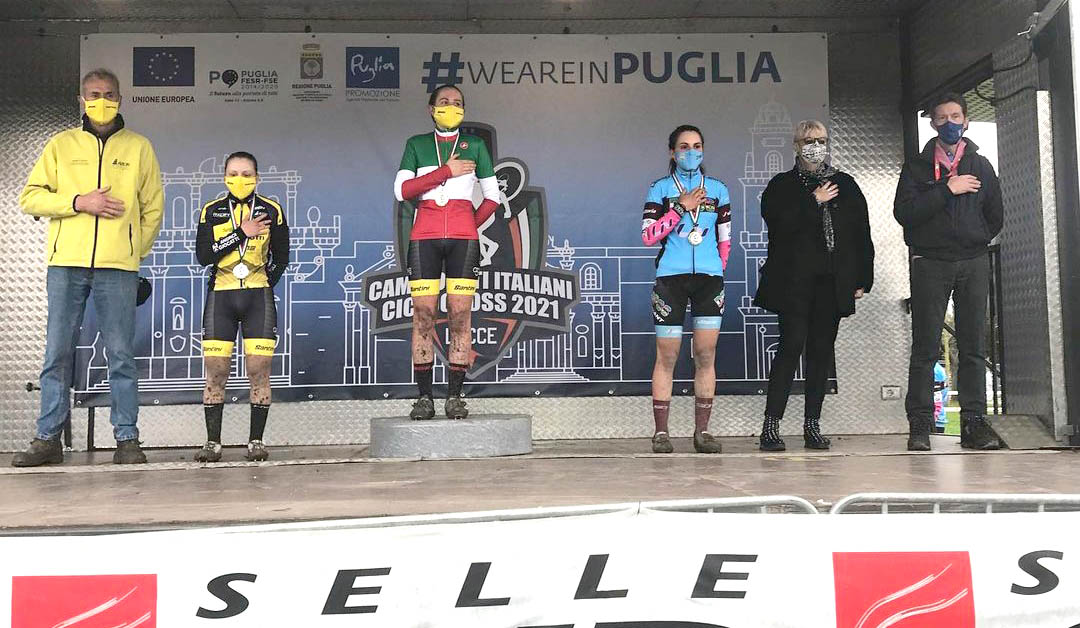 Il podio del Campionato Italiano Ciclocross 2021 Donne Under 23 vinto da Francesca Baroni
