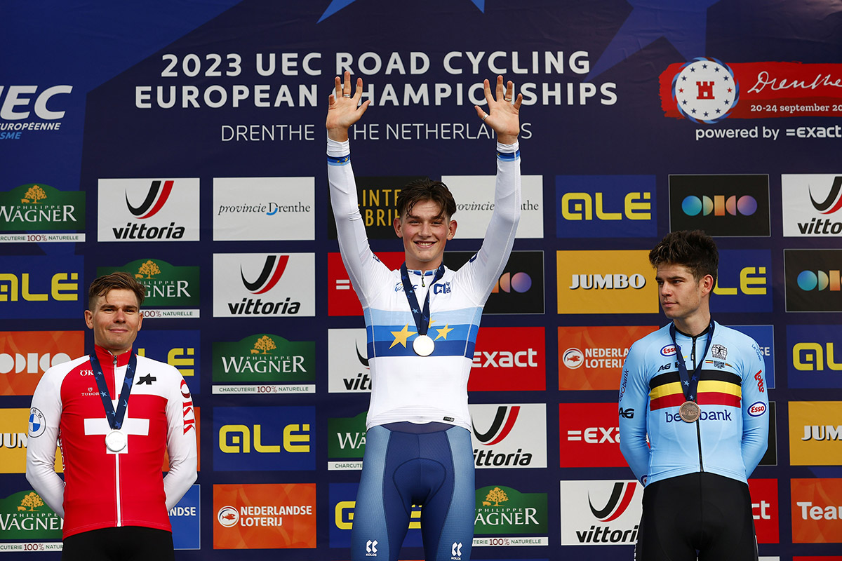 Il podio della prova a cronometro degli elite degli Europei di Drenthe 2023 - credit Sprint Cycling Agency