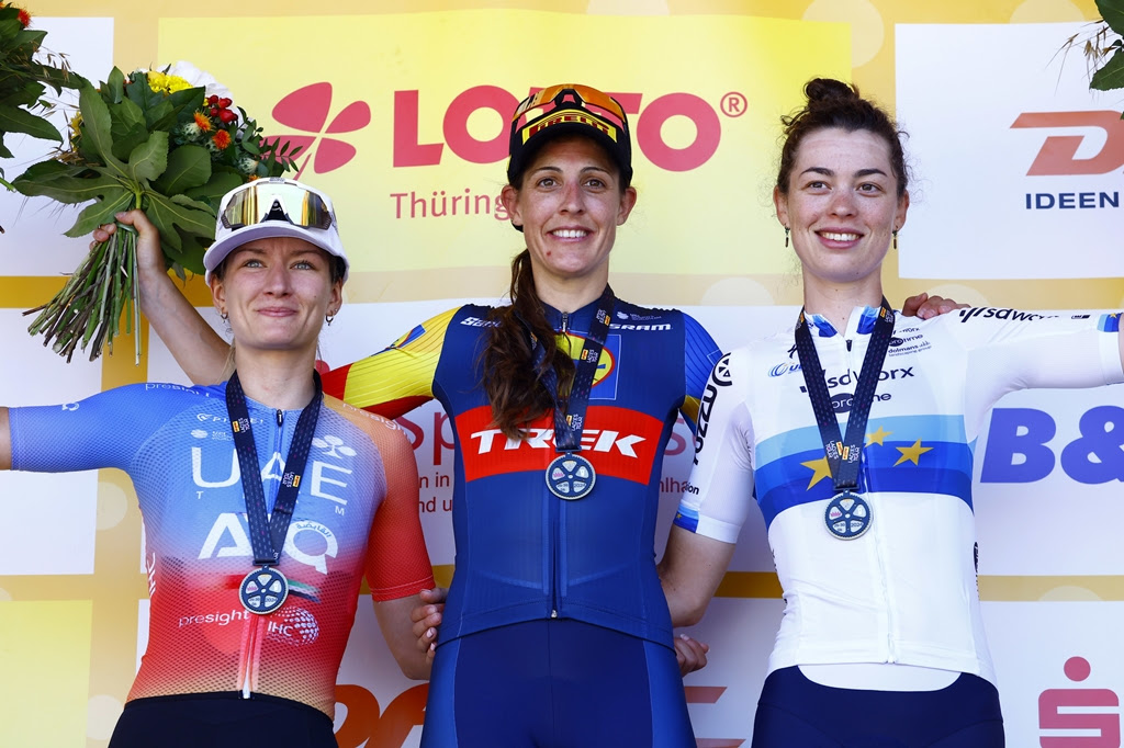 Lucinda Brand sul podio della quarta tappa del Thuringen Ladies Tour - credit Sprint Cycling Agency