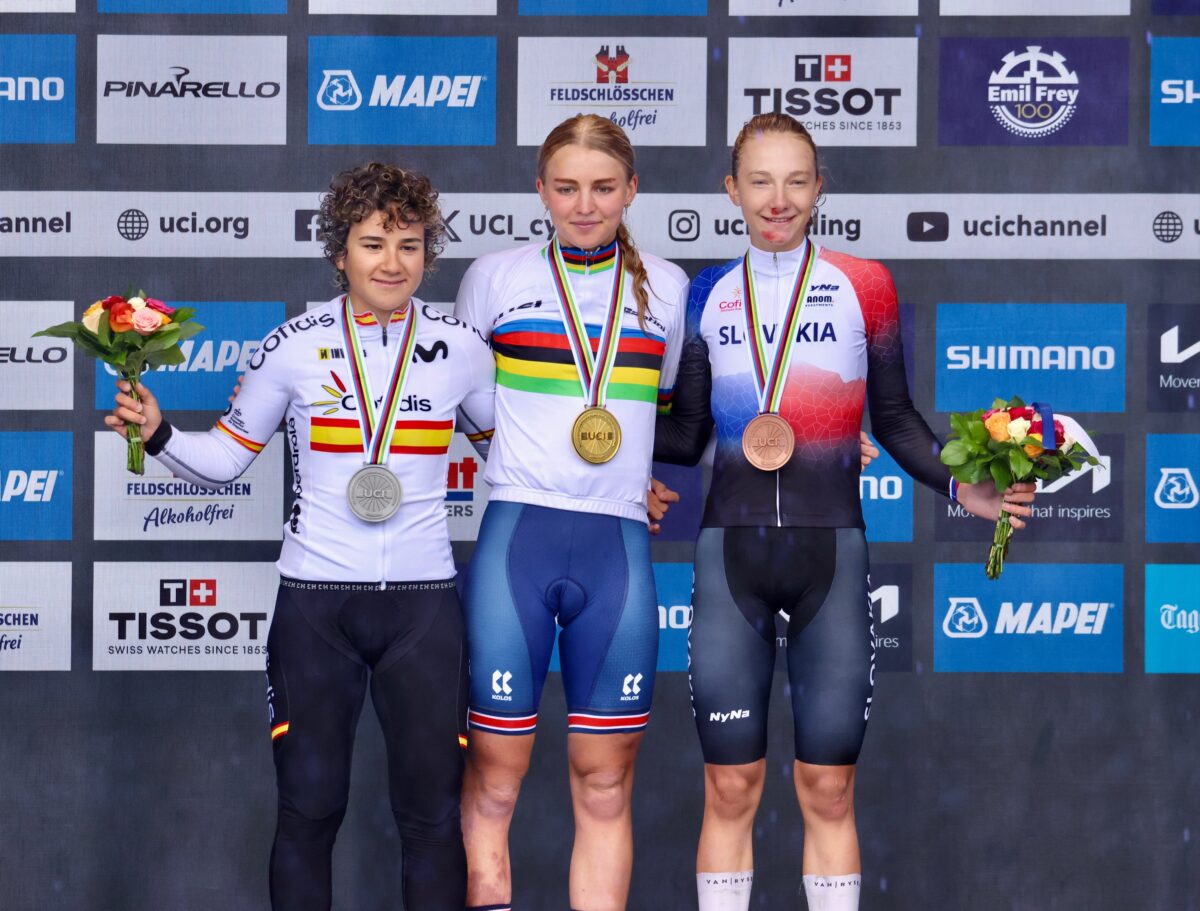 Il podio dei mondiali di Zugiro delle Donne Juniores - credit Photobicicailotto