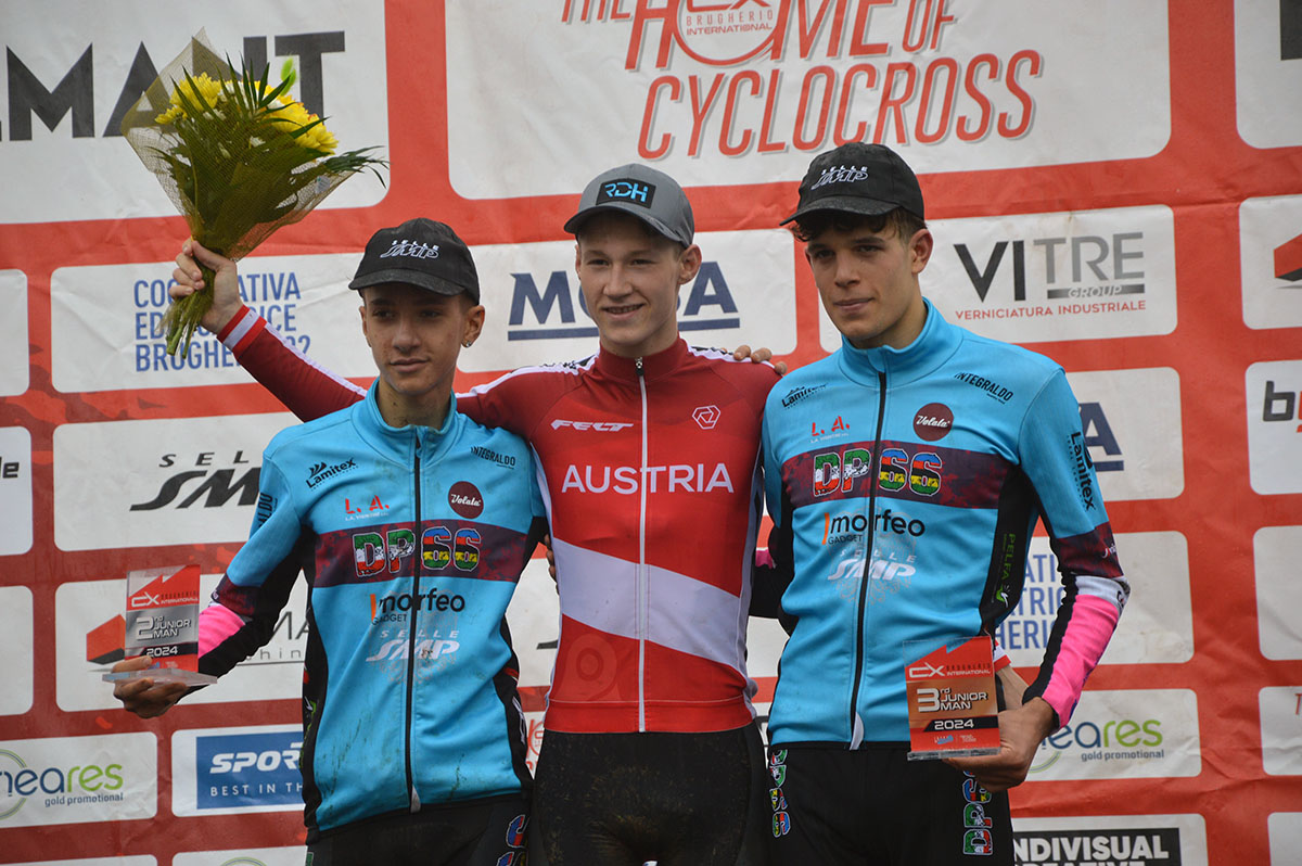 Il podio della gara juniores del 15° International Cyclocross Increa Brugherio