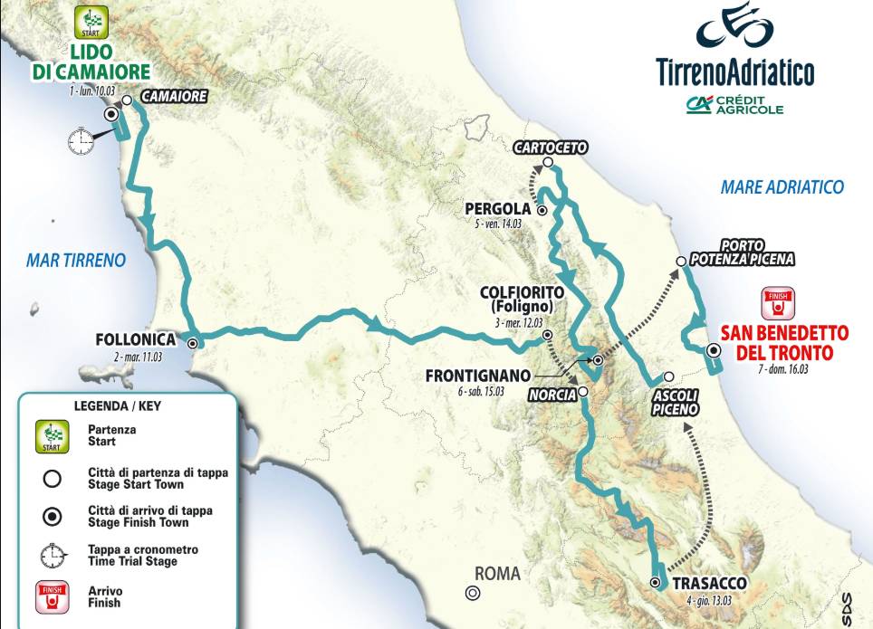 La planimetria della 60esima Tirreno Adriatico