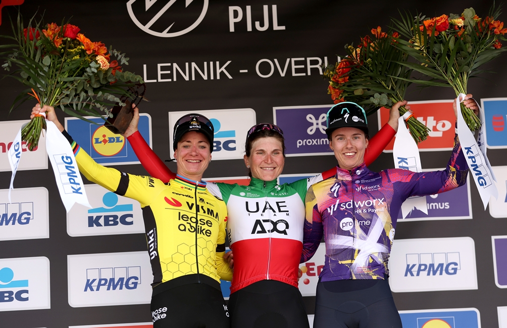 Podio della Freccia del Brabante 2025 (foto Getty Sport)