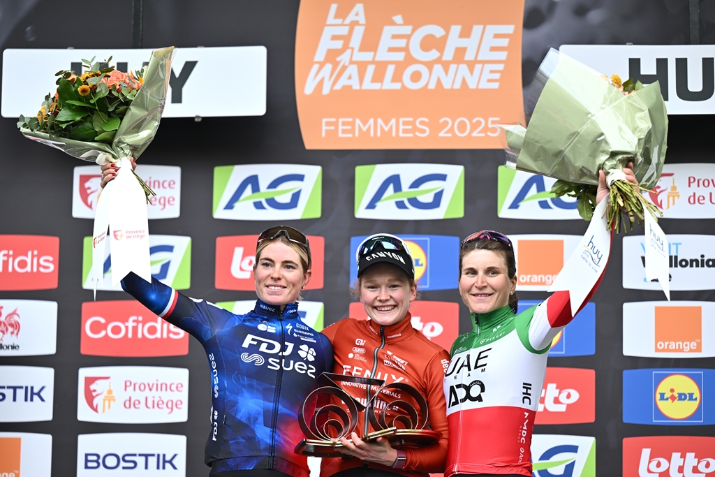 Il podio della Flèche Wallonne Femmes 2025 (foto Getty Sport)
